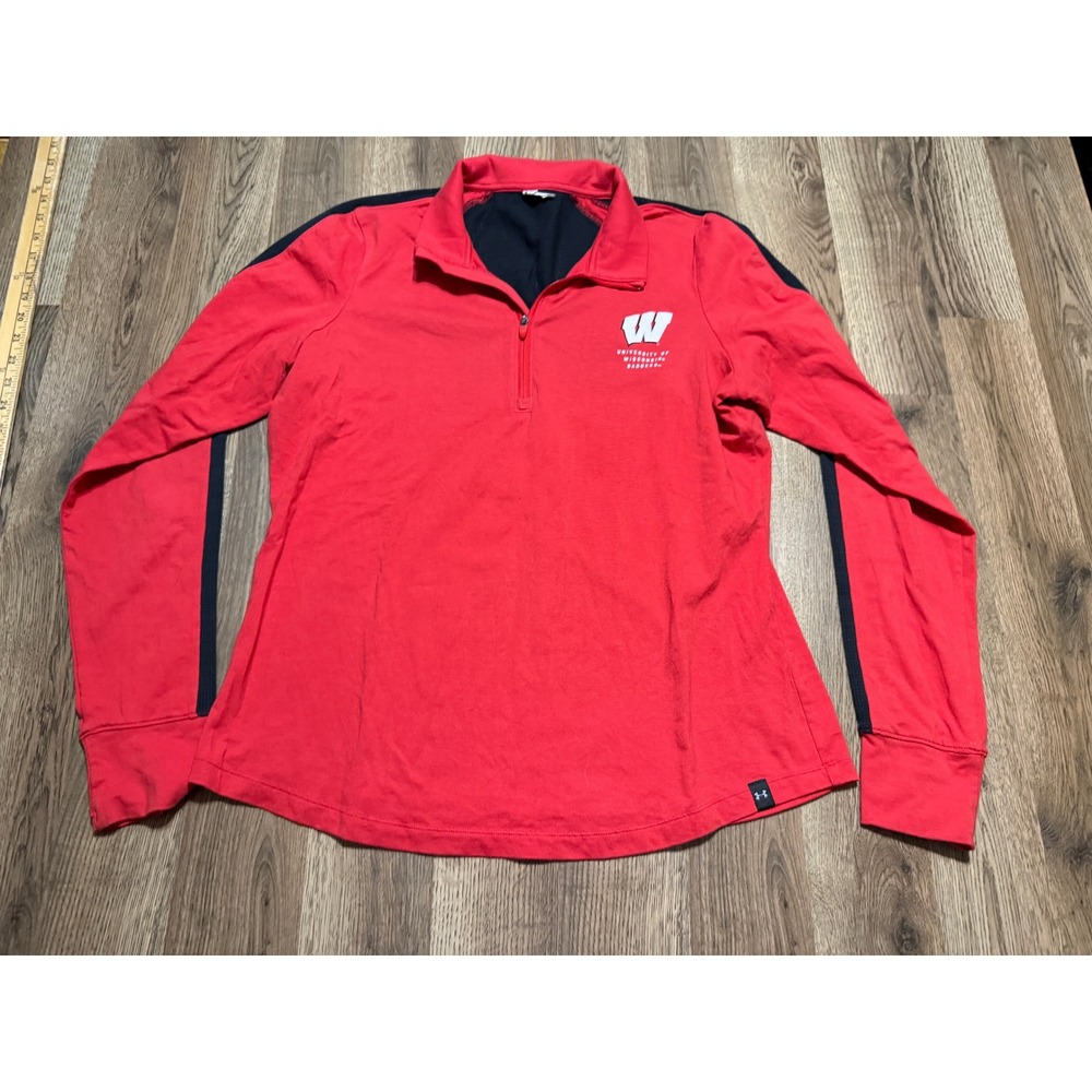 Under Armour Hoodie Women XL Red Pullover Wisconsin Badgers QuarterZip Mock Neck